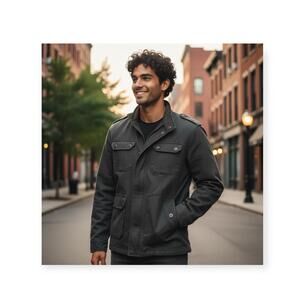 Seven Souls 𖤗 Wool Blend Stand Collar Pea Coat Winter Field Jacket 𖤗 Black XL